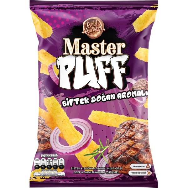 Master Puff Beef & Onion Corn Chips 90 gr (1x16)