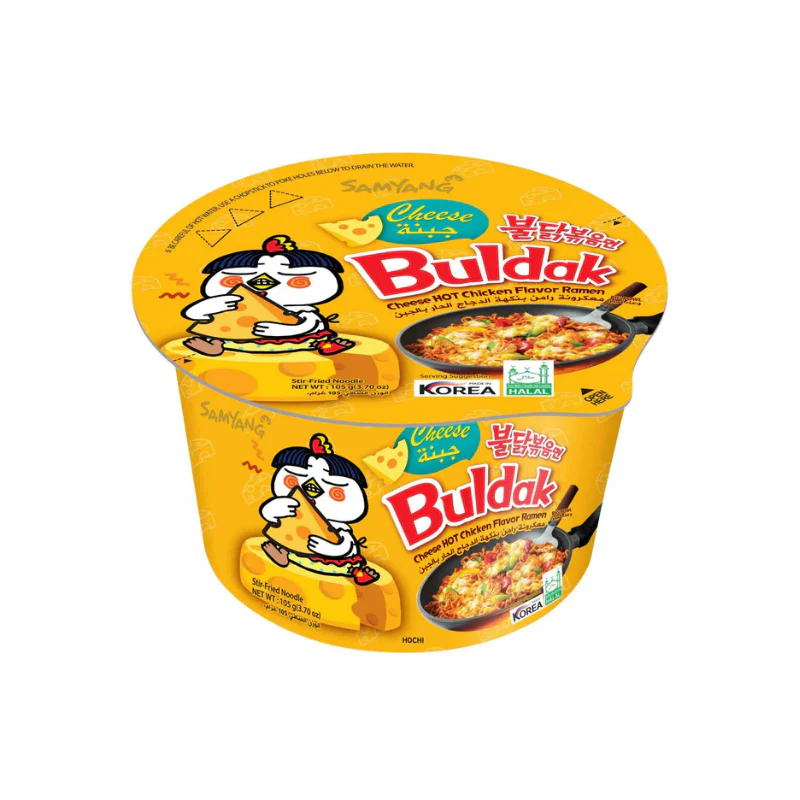 SG CHEESE Samyang Buldak Hot Chicken Flavour Ramen Cheese Big Bowl 105g (1X16) - Afbeelding 1